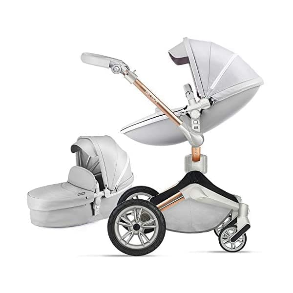 Hot Mom Cochecito de bebé con función de rotación 360, cochecito de cuero sintético para cochecito de bebé 2022 (gris 2)