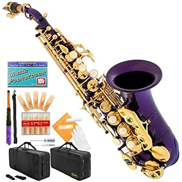 Lazarro - saxofón curvo soprano más 11 lengüetas, funda y kit para mantenimiento 320-PR