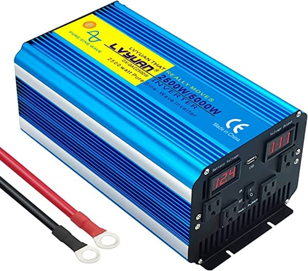 Cantonape Inversor de corriente de onda sinusoidal pura de 2500 W, convertidor de 12 V CC a 120 V CA con 4 salidas de CA y puerto USB de 3.1 A y pantalla LED para automóvil, caravana, camión, barco, viaje de emergencia PSW2500W-US