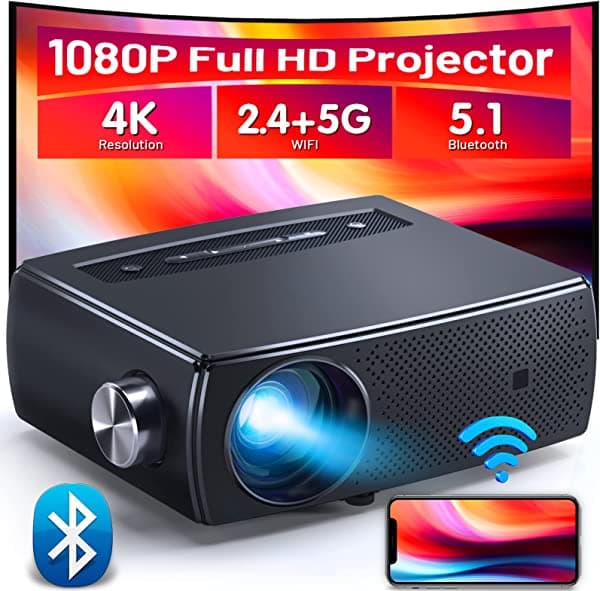 CLOKOWE 10000L 1080P HD 5G WiFi Bluetooth proyector portátil de películas con pantalla, proyector de video de cine en casa compatible con Android/iOS/TV Stick/PS4, compatible con 4K y 300 pulgadas YG661