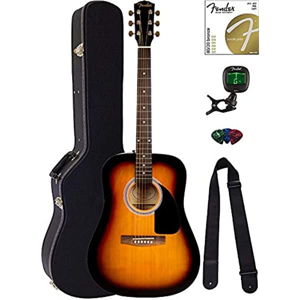 Fender FA-115 Dreadnought Guitarra acústica - Paquete Sunburst con funda dura, afinador, cuerdas, correa y púas AUS-0971110532-COMBO-FGPAC3