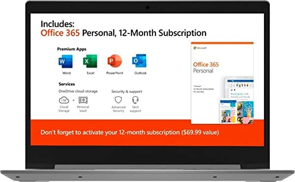 Lenovo IdeaPad 2020 - Computadora portátil de 14 pulgadas, AMD A6-9220e 1.6 GHz, memoria de 4 GB, memoria flash eMMC de 64 GB, AMD Radeon R4, AC WiFi, Microsoft Office 365, gris, Windows 10 Home