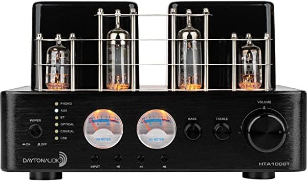 Dayton Audio HTA100BT - Amplificador valvular estereo hibrido con Bluetooth USB Aux Phono In Sub Out 100W