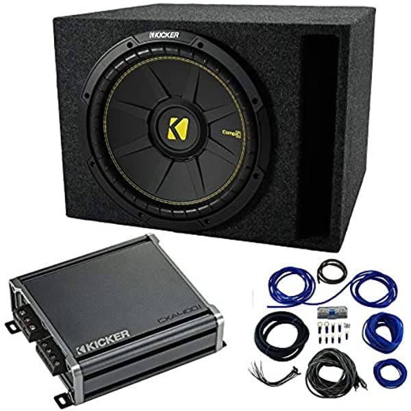 American Sound Connection Paquete Kicker compatible con vehiculo universal 44CWCD124 de 12 pulgadas, doble 4 ohmios, con 46CXA4001 800W Sub Amp y 112 VH 12 pulgadas caja para subwoofer CB19-SubPack15