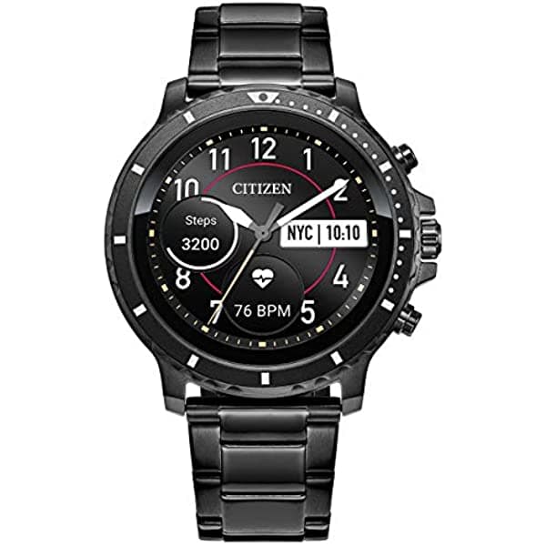 Citizen CZ Smart reloj inteligente de acero inoxidable con pantalla táctil, con monitor de ritmo cardíaco, GPS, altavoz, Bluetooth y notificaciones, para iPhone y Android, con Google Wear OS, gris, 46 mm, Reloj inteligente CZ MX0007-59X