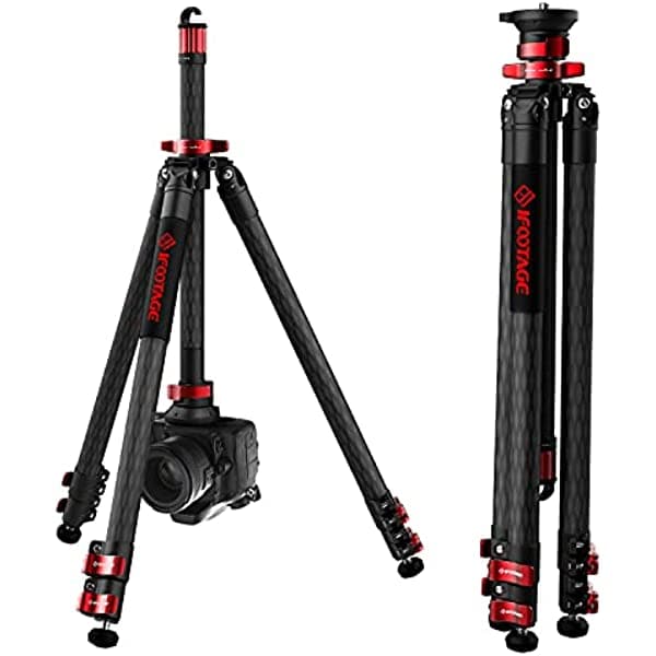IFOOTAGE Trípode de video de fibra de carbono de 65 pulgadas, trípodes de cámara profesional de 3 secciones con poste central, carga máxima de 17.6 libras, compatible con Canon, Nikon, Sony DSLR videocámara de fotografía y videocámara Gazelle TC6S