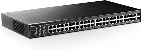 MokerLink Switch Gigabit Ethernet de 48 puertos con 2 puertos SFP, fuente de alimentación doble, interruptor de red Plug and Play sin ventilador 48 Gigabit