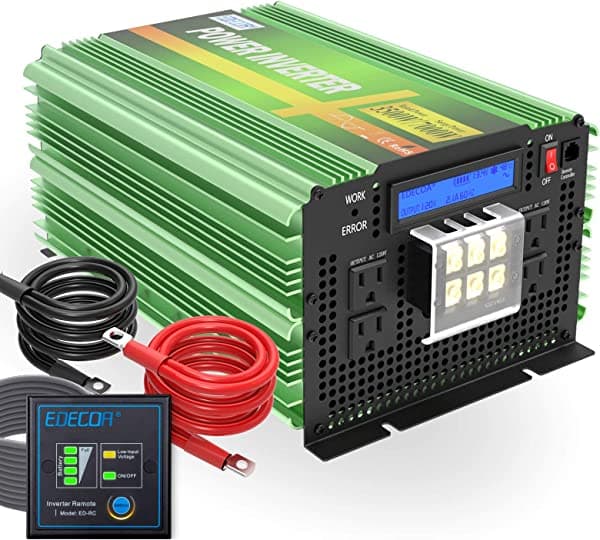 EDECOA Inversor de corriente de onda sinusoidal pura 3500 W CC 12 V a CA 120 V con pantalla LCD y control remoto, 4 salidas de CA y 1 bloque de terminales de CA 19211G35LUS-1