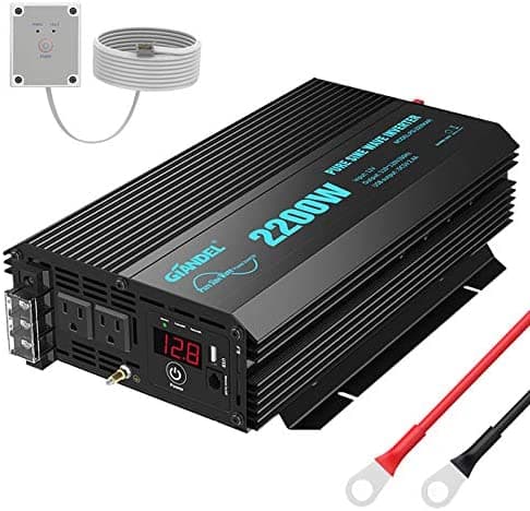 Giandel Inversor de corriente de onda sinusoidal pura de 2200 vatios CC, 12 voltios a CA 120 voltios con salidas de CA duales y bloques de cable duro y pantalla LED remoto para RV, camión, barco, emergencia solar, aprobada ETL. 【3 años de garantía】 PS-2200KAR