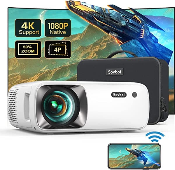 Sovboi Proyector nativo 1080P, proyector para exteriores 4D/4P Keystone 400 pulgadas y 50% zoom mini proyector de películas para juegos, cine en casa VB2