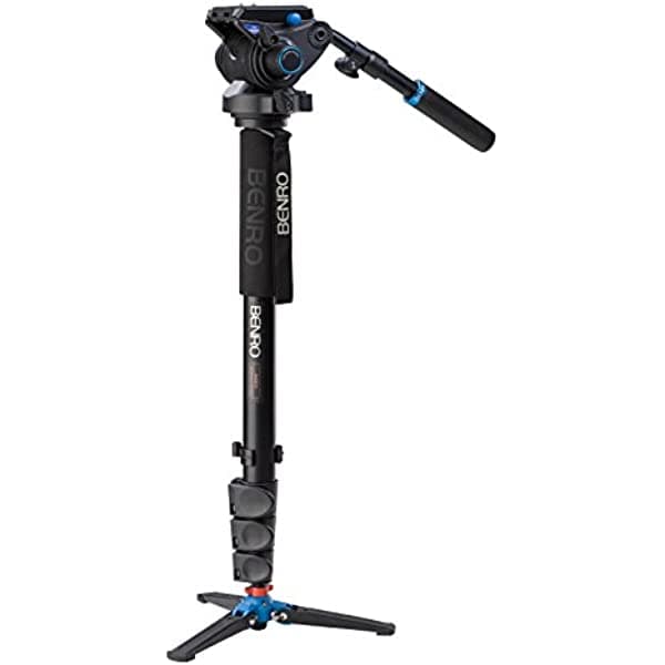 Benro Kit de monopie de video abatible de aluminio serie 4 con base articulada de 3 pies y cabezal de video S6 (A48FDS6)