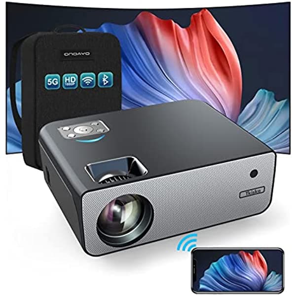Tkisko - Proyector nativo 1080P, Bluetooth, WiFi, 5G, proyector 360 ANSI LM, proyector de video compatible con 4K, corrección trapezoidal ±50 ° 4D, zoom de 50 %, compatible con teléfonos, laptop, con interruptor TO1