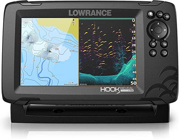 Lowrance Hook Reveal - Buscadores de peces de 7 pulgadas con transductor y opciones de mapa pre-cargadas C-MAP