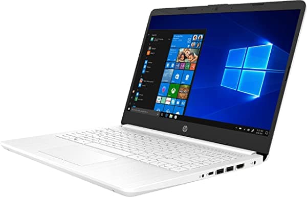 2020 HP 14" HD (1366 x 768) PC portátil delgada y ligera, procesador Intel Celeron N4020 de doble núcleo, memoria DDR4 de 4 GB, eMMC de 64 GB, HDMI, WiFi, Bluetooth, Windows 10 S, Microsoft 365 de 1 año, blanco copo de nieve 14-dq0002
