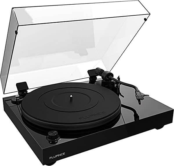 Fluance RT82 Reference High Fidelity Vinyl Turntable Record Player with Ortofon OM10 Cartridge, Speed Control Motor, High Mass MDF Wood Plinth, Vibration Isolation Feet - Piano Black RT82TUK