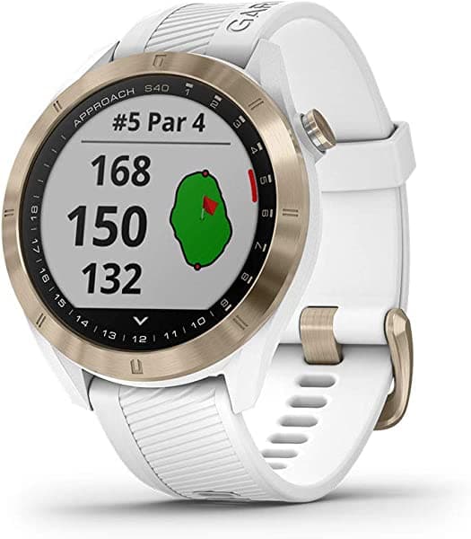 Garmin Approach S40, elegante reloj inteligente GPS de golf, ligero con pantalla táctil, blanco/dorado claro 010-02140-02