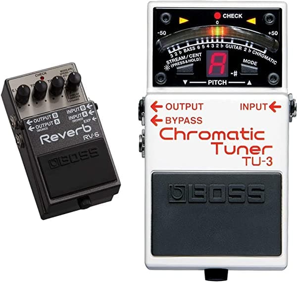 Boss Pedal afinador cromatico TU-3 y pedal de reverberacion digital RV-6 con bypass