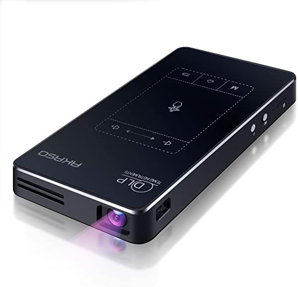 AKASO WT50 Mini proyector Pico de bolsillo, proyector portátil DLP de video HD 1080P con sistema Android, WiFi, pantalla compartida inalámbrica, diseño de trackpad, proyector de cine en casa de tamaño bolsillo para iPhone Android UC0002-FOCUS