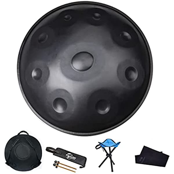 Rakumi Handpan en Re menor, 9 notas (D3 A Bb C D E F G A), con bolso de transporte y mazos