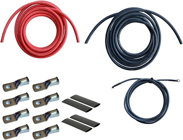WindyNation Calibre 4/0 AWG (20 pies negro + 20 pies rojo) Kit de cable de batería inversor de corriente para inversores de CC a CA RV, coche, solar, marina, fuera de la red 40G-20B-20R-4LUG516-4LUG38-1HS1-GCK