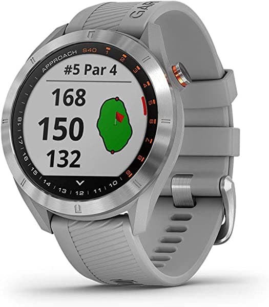 Garmin Approach S40, elegante reloj inteligente GPS de golf, ligero con pantalla táctil, gris/acero inoxidable 010-02140-00