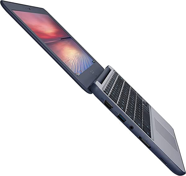 ASUS Chromebook - Laptop de 11.6 pulgadas, diseño resistente y resistente a derrames, con bisagra de 180 grados, Intel N3060 Celeron 4 GB DDR3, 32 GB eMMC, Chrome OS- C202SA-YS04 azul oscuro
