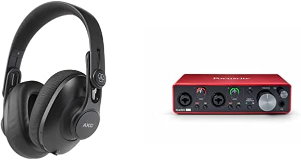 AKG Pro Audio K361BT - Auriculares de estudio Bluetooth over-ear, diseño cerrado, plegables e interfaz de audio USB Focusrite Scarlett 2i2 de 3ª generación para grabación, composición, transmisión y podcast