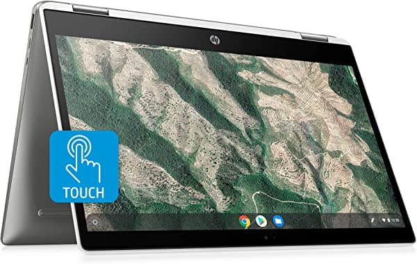 HP Chromebook x360 14 pulgadas - Notebook con pantalla táctil HD, Intel Celeron N4000, 4 GB RAM, 32 GB eMMC, Chrome (14b-ca0010nr, Ceramic White/Mineral Silver)