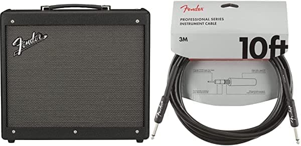 Fender Mustang GTX50 - Amplificador de guitarra y cable de instrumentos de la serie profesional, recto/recto, negro, 10 pies