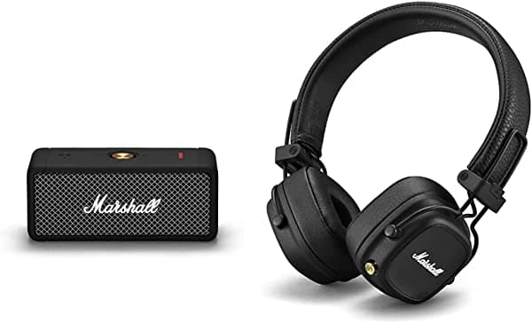Marshall Major IV - Auriculares Bluetooth intraurales, altavoz portátil Bluetooth negro y Emberton, color negro
