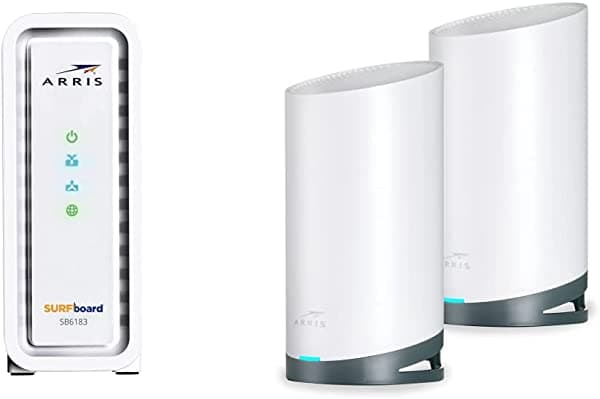 ARRIS Surfboard SB6183 DOCSIS 3.0 Cable módem (400 Mbps velocidad máxima de Internet) y WC4S AC3800 WiFi 5 Mesh Tri-Band System Bundle (cobertura WiFi de hasta 5,500 pies cuadrados) | Malla con tu cable de Internet