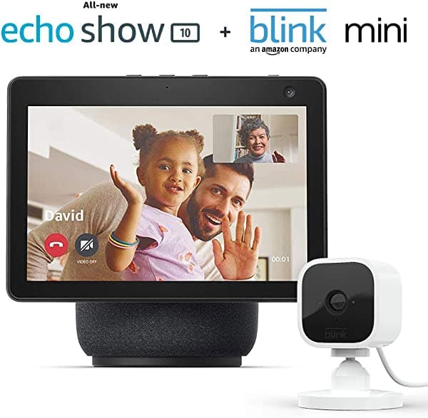 Amazon Echo Show 10 (3ra Gen) Carbón con Blink Mini Cámara de Seguridad HD 1080p, Detección de Movimiento para Interior