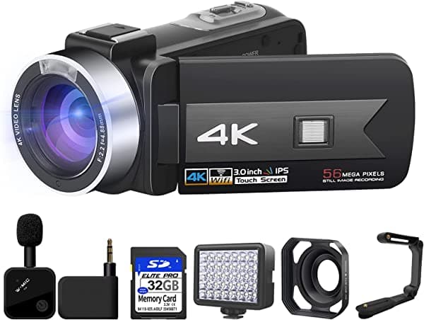 Camcordy Cámara De Video 4K Videocámara De Video De 56 Mp Con Micrófono Inalámbrico De 16 × Zoom Digital Cámara De Youtube De 3 Pulgadas Pantalla Táctil Y Control Remoto De 2.4 G Tarjeta Sd De 32 G k1