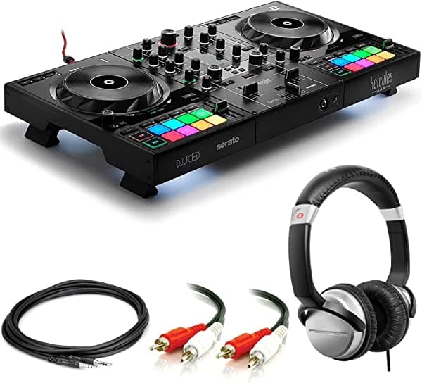 Hercules DJ Control Inpulse 500 Controlador de Software para DJ + Audífonos Profesionales para DJ + Cable de Audio Estéreo + Cable de Interconexión Hosa