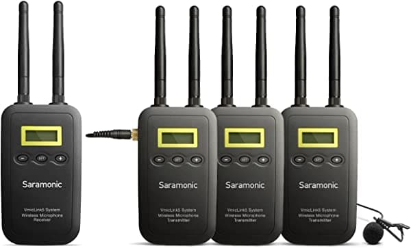 Saramonic VmicLink5 Sistema de Micrófono Inalámbrico Digital para Montar en Cámara con 3 Transmisores de Petaca y Micrófonos de Solapa
