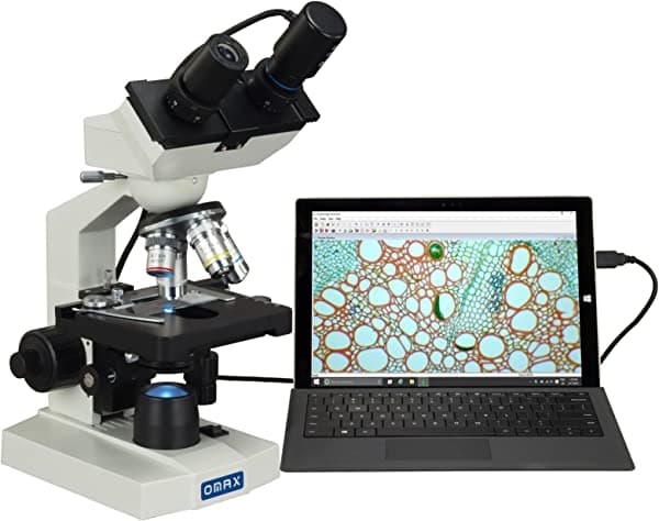 OMAX 40X-2500X microscopio compuesto LED binocular de laboratorio con platina mecánica de doble capa y cámara digital