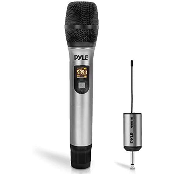 Sistema de micrófono inalámbrico UHF portátil - Juego de transmisor de micrófono inalámbrico dinámico de mano con receptor adaptador, para PA karaoke DJ Party - Pyle PDWMU105