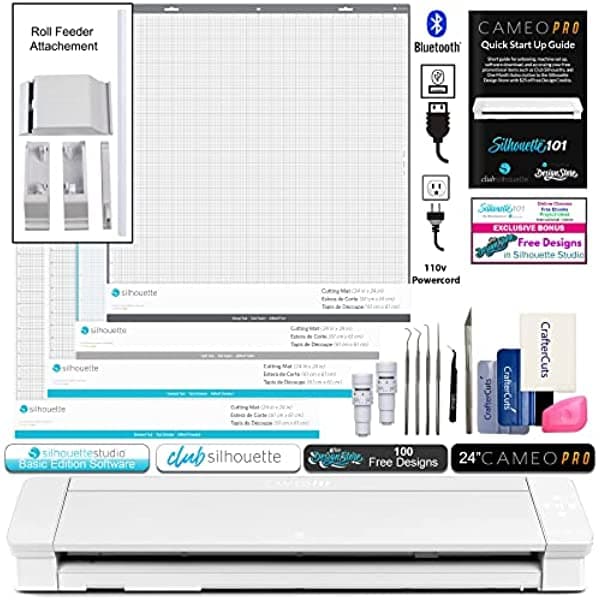 Silhouette Cameo 4 Pro - Paquete Con 4 Alfombrillas 2 Autobladas Kit De Herramientas De Vinilo De Lujo Y Guía Para Silhouette 101 Con Diseños Adicionales