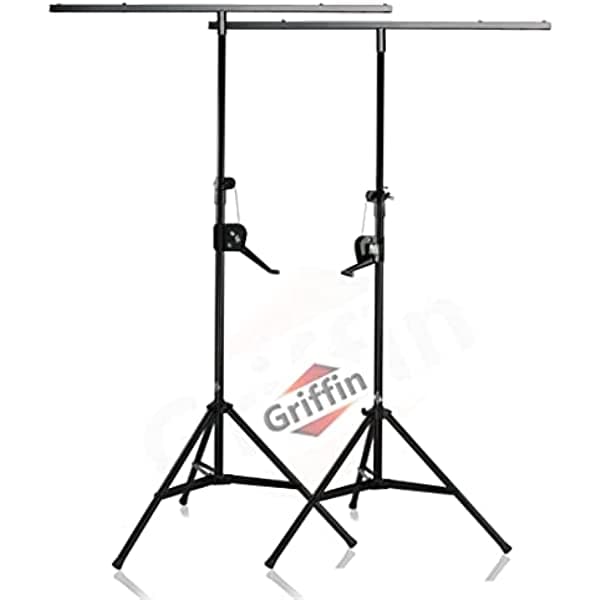 GRIFFIN - Soporte de luz de DJ (paquete de 2) | Sistema de vigas de iluminación de escenario | Plataforma de trípode portátil con manivela de mano | Kit de armadura ajustable | Soporte de barra en T para luces de lata | Paquete de equipo de música OV-APL1300TA