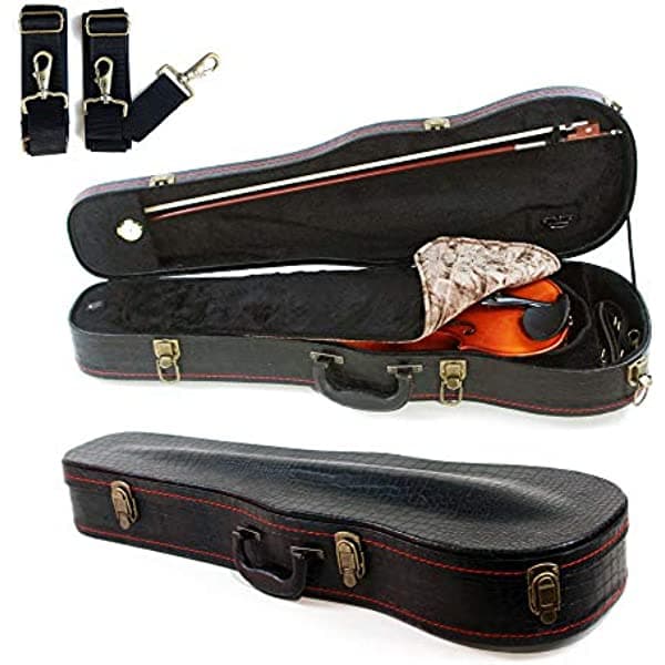 Roaring Iron Estuche para Violín de Tamaño Completo 4/4, Interior Acolchado, Caja Dura de Madera con Higrómetro, Estuche con Superficie de Piel Sintética con Patrón de Cocodrilo (Negro)