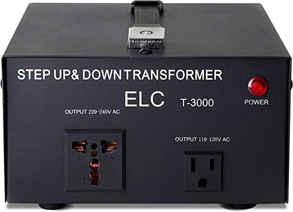 Transformador de voltaje para aumentar o disminuir la tensión. 110 v/220 v, circuito de bloqueo de protección, de la marca ELC Negro T-3000