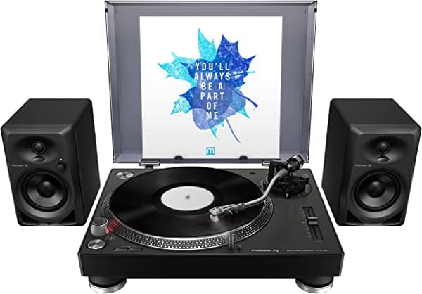 Pioneer PLX-500-K Tocadiscos de Tracción Directa - Paquete Negro con Monitores DM-40 y Paño de Pulido de Austin Bazaar AUS-PLX-500-K-COMBO-DM40