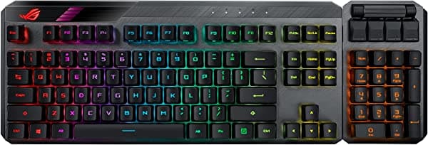 ASUS ROG Claymore II Teclado Mecánico Modular para Juegos Inalámbrico (Interruptores ROG RX, Numpad Desmontable y Reposamuñecas para TKL 80%/100%, Aura Sync, Controles Multimedia, Carga Rápida, USB 2.0 Passthrough) - Negro MA02 ROG CLAYMORE II/RD/US