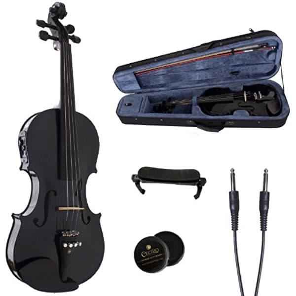 Cecilio 4/4 CVNAE-Black+SR Violín Acústico/Eléctrico Ajustado con Ébano en Negro Metálico
