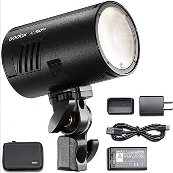 GODOX AD100Pro Flash Estudio de Bolsillo Luz Fotográfica con Pantalla OLED 5800K Sincronización 1/8000s TTL/Multi/M Flash Incorporado Sistema Inalámbrico 2.4G X 5 Grupos 32 Canales con Batería Recargable de 2600mAh