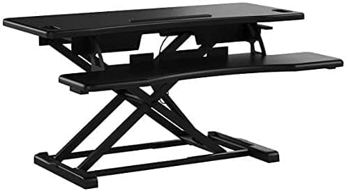 TechOrbits - Convertidor de escritorio de pie para escritorio de 37 pulgadas, soporte para mesa para monitores duales, estación de trabajo ajustable en dos niveles con bandeja para teclado extraíble OF-S06-2