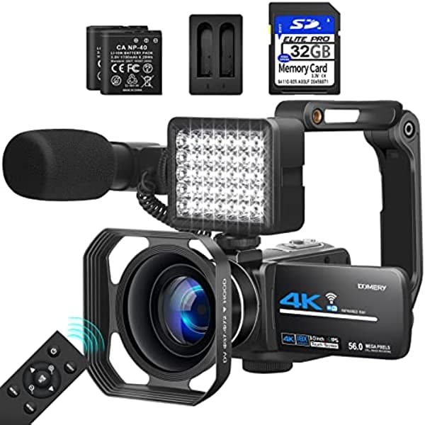 KOMERY Cámara de video YouTube 4k Cámara de vlogging UHD de 56MP con visión nocturna WiFi 18X Cámara de zoom con micrófono, cámara de video de videocámara, control remoto de 2.4G y tarjeta SD de 32G AF2