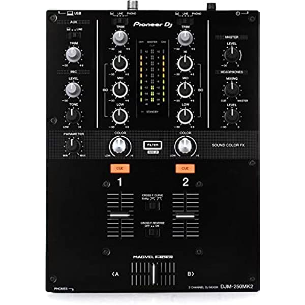 Pioneer DJM-250MK2 Mezcladora de 2 canales para DJ, ideal para mezclas profesionales y principiantes.