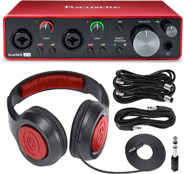 Focusrite Scarlett 2i2 - Interfaz de audio de grabación USB de 2 entradas y 2 salidas (3ª generación) + auriculares dinámicos over-ear Samson SR360