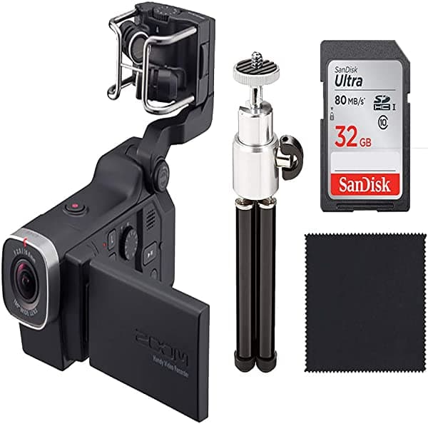Sound Systems Zoom Q8 Grabadora de Vídeo Portátil - Cámara de Video HD + Grabadora de Audio de Cuatro Pistas, Tarjeta SD de 32 GB, Trípode y Paño
